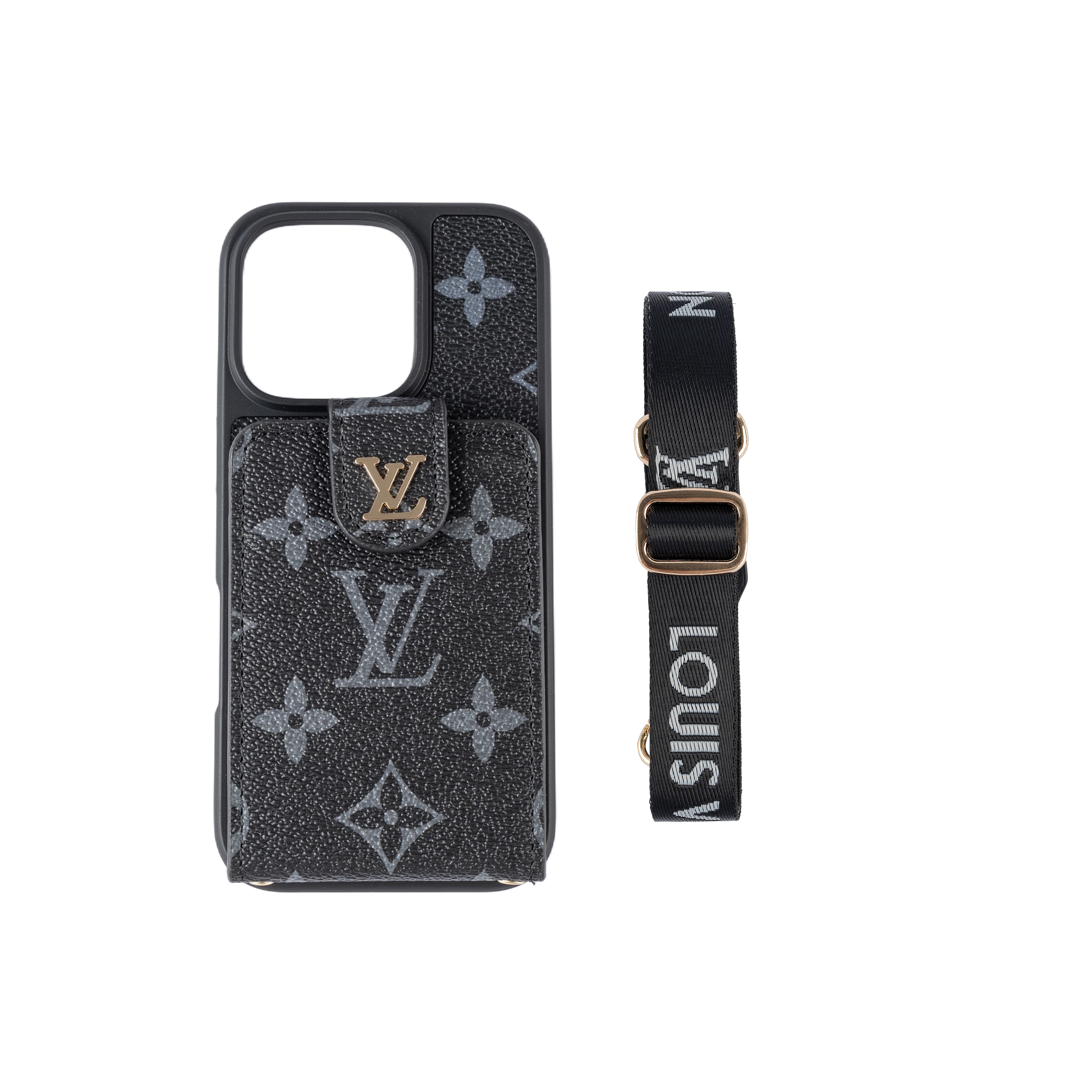 Louis Vuitton Monogram Crossbody iPhone Case | Luxury Leather Cardholder Lanyard Phone Cover for Your Daily OOTD