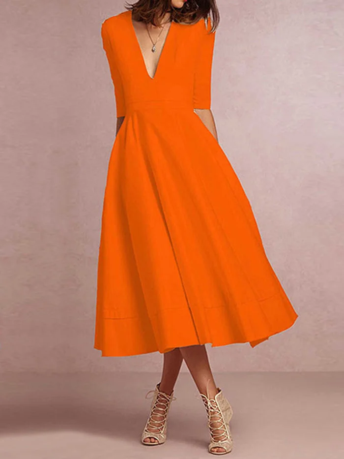 Deep V Sexy Mid Sleeve Dress