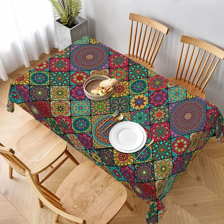 Bohemian Datura Flowers Rectangle Tablecloth Kitchen Dining Table Decor Washable Geometric Table Cover for Kitchen Dining