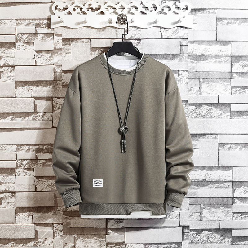 Men's Fake Two Piece Solid Color Round Neck Casual Sweater