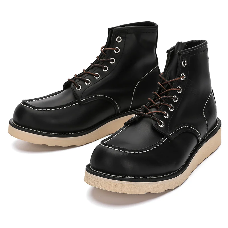 Vintage Cowhide Mens Ankle Boots Casual Lace Up Round Toe Genuine Leather Unisex Cargo Shoes Plus Size