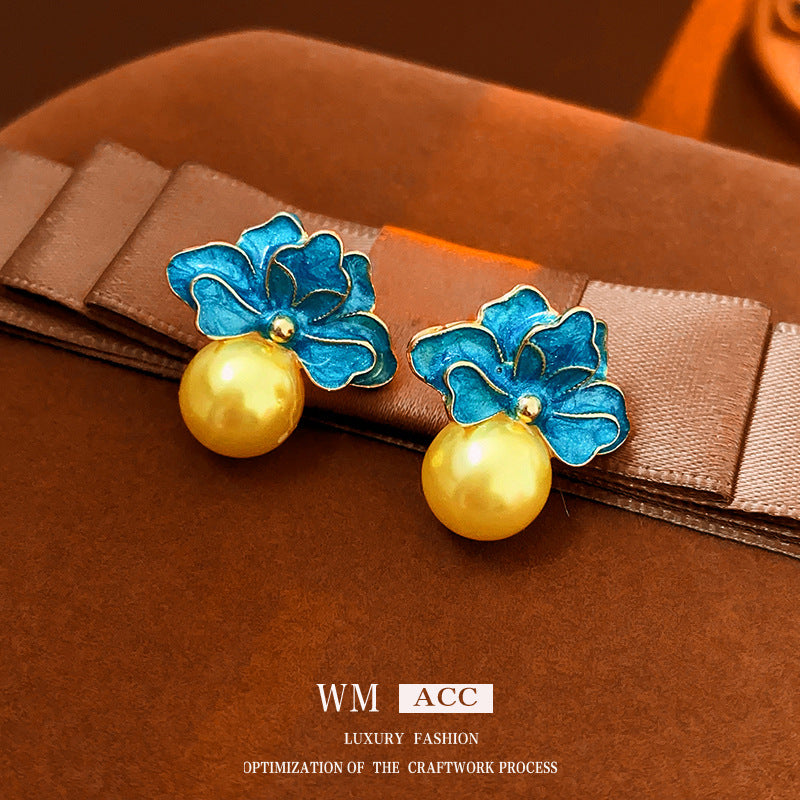 Medieval Flower Flower Alloy Oil Dripping Earrings