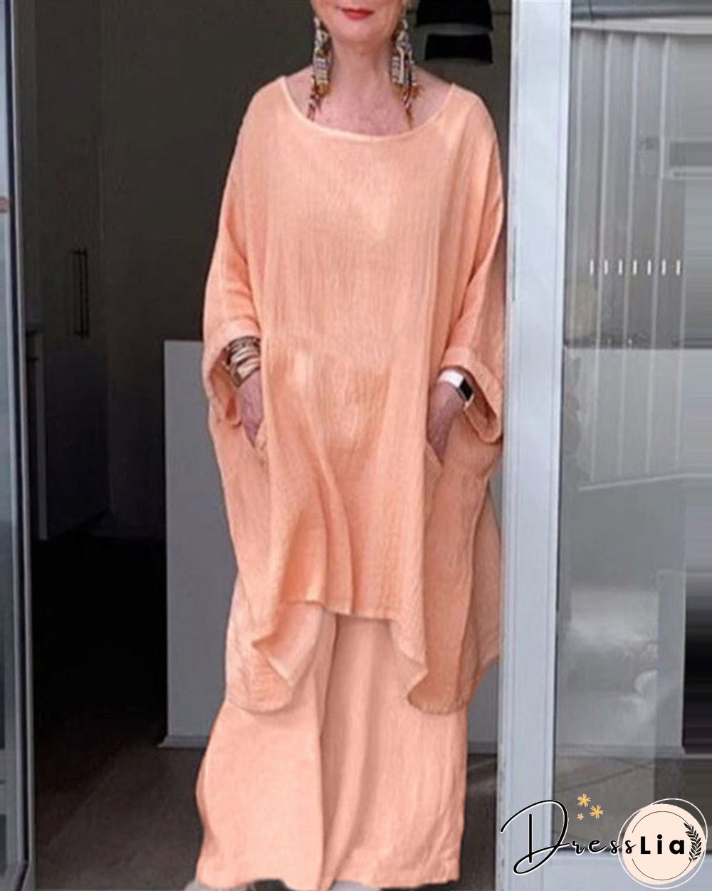 Loose Crew Neck Irregular Top Pants Two-piece Suit