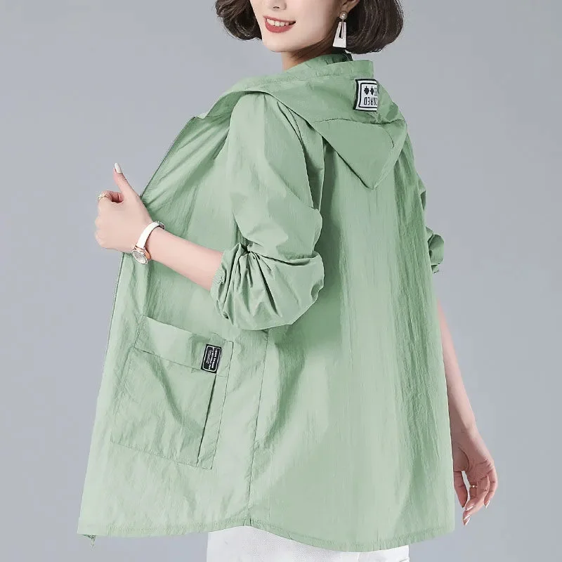 2023 New Summer Thin Coat Women's Jacket Sun Protection Clothing Fashion Loose Long Hooded Jacket Female Outerwear