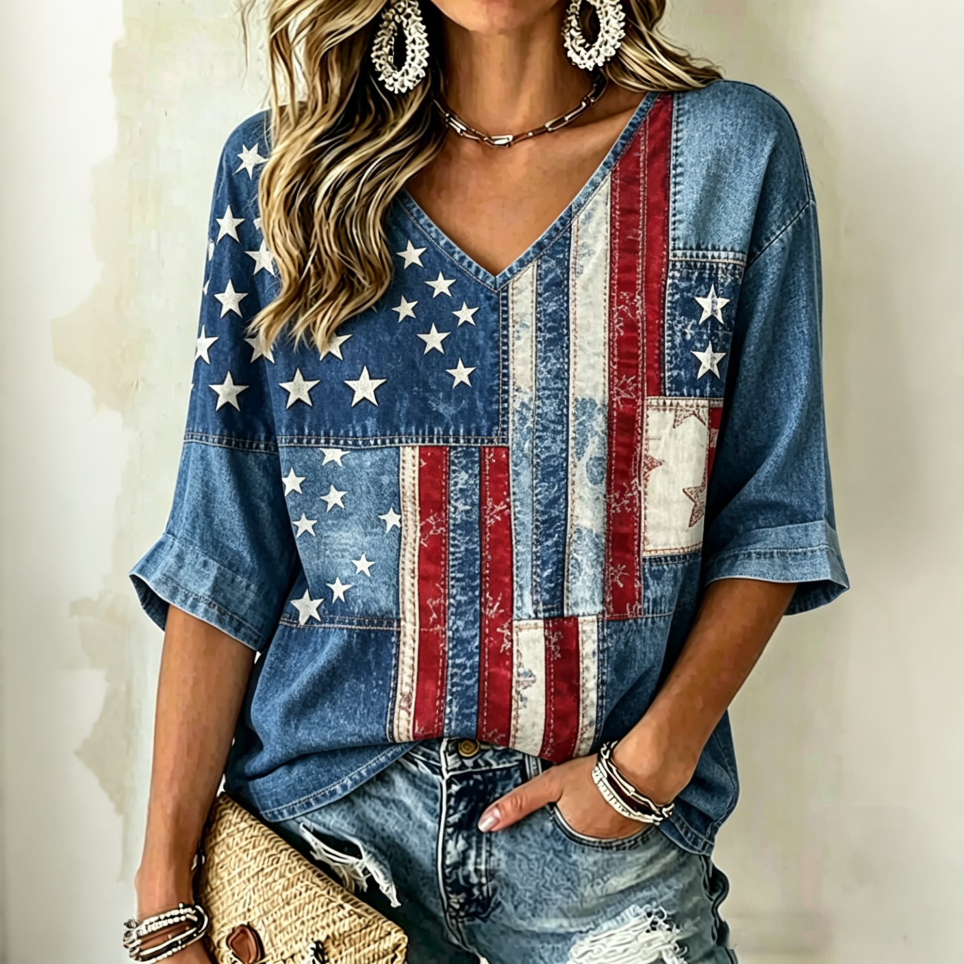  Women's Vintage Flag  Art Print T Shirt Westsshops