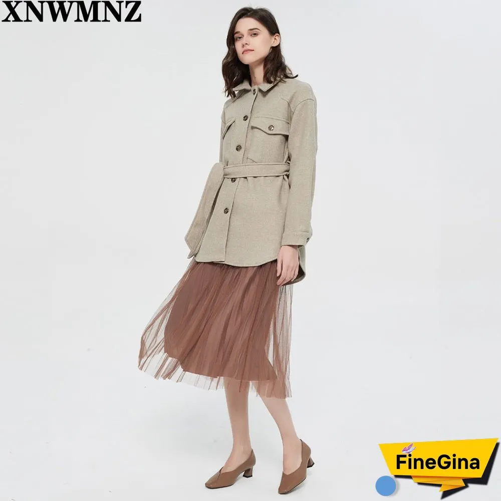 Women Fashion With Belt Loose Woolen Jacket Coat Vintage Long Sleeve Side Pockets Female Outerwear Chic Overcoat
