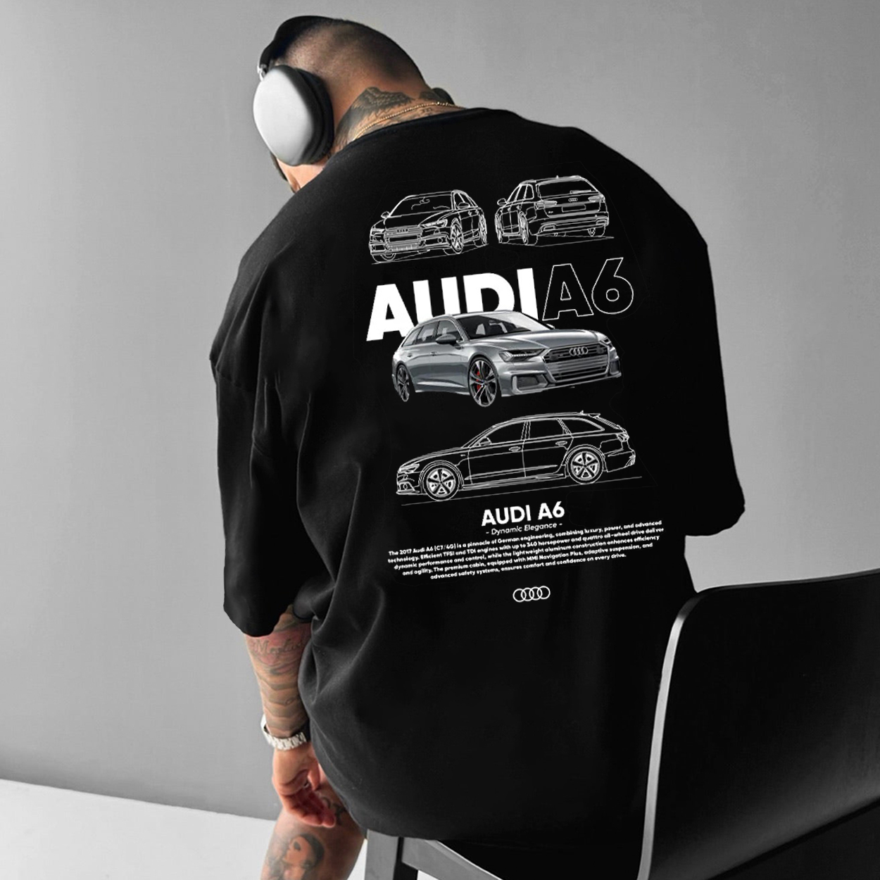 Men's Black Loose Casual Racing Style Short-sleeved T-shirt / TECHWEAR CLUB / Techwear