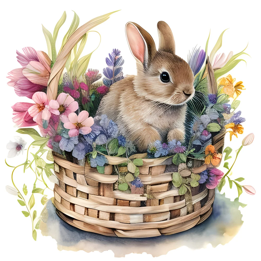 Full Round Diamond Painting - Flower Basket Rabbit(Canvas|30*30cm)