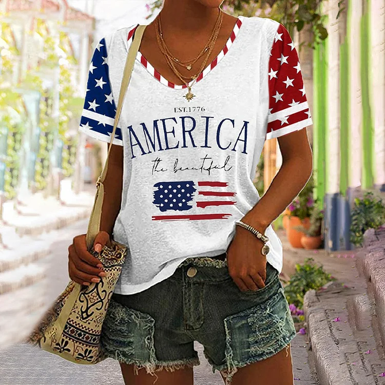 Women'S Est.1776 America The Beautiful Print T-Shirt