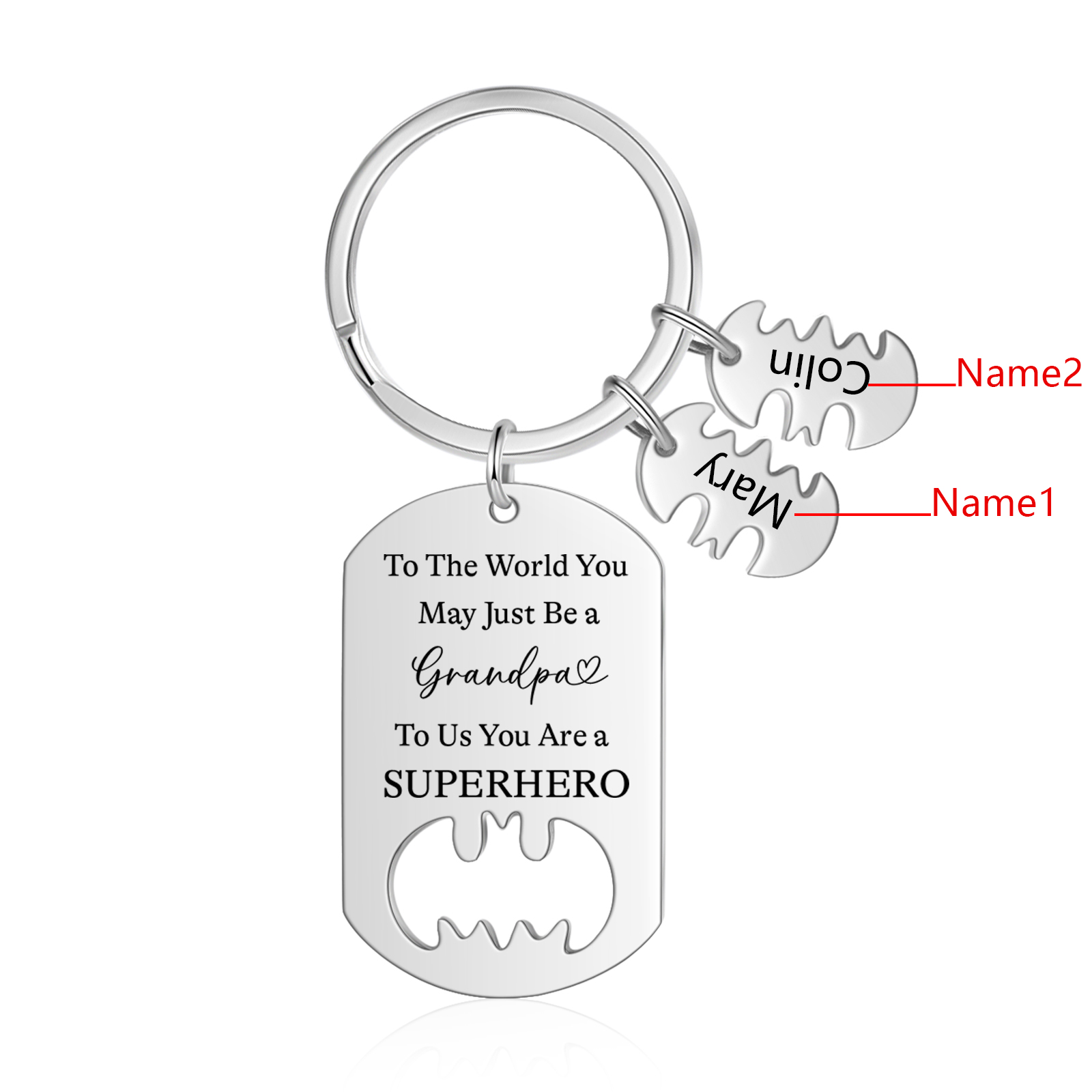You Are A Superhero Keychain Personalised 2 Names Bat Keychain Engraved Gift for Dad/Grandpa/Grandad/Mom/Mum-Jessemade AU
