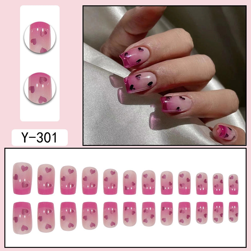 Sweet Color Block Heart Shape ABS Press-on Nails 1 Set