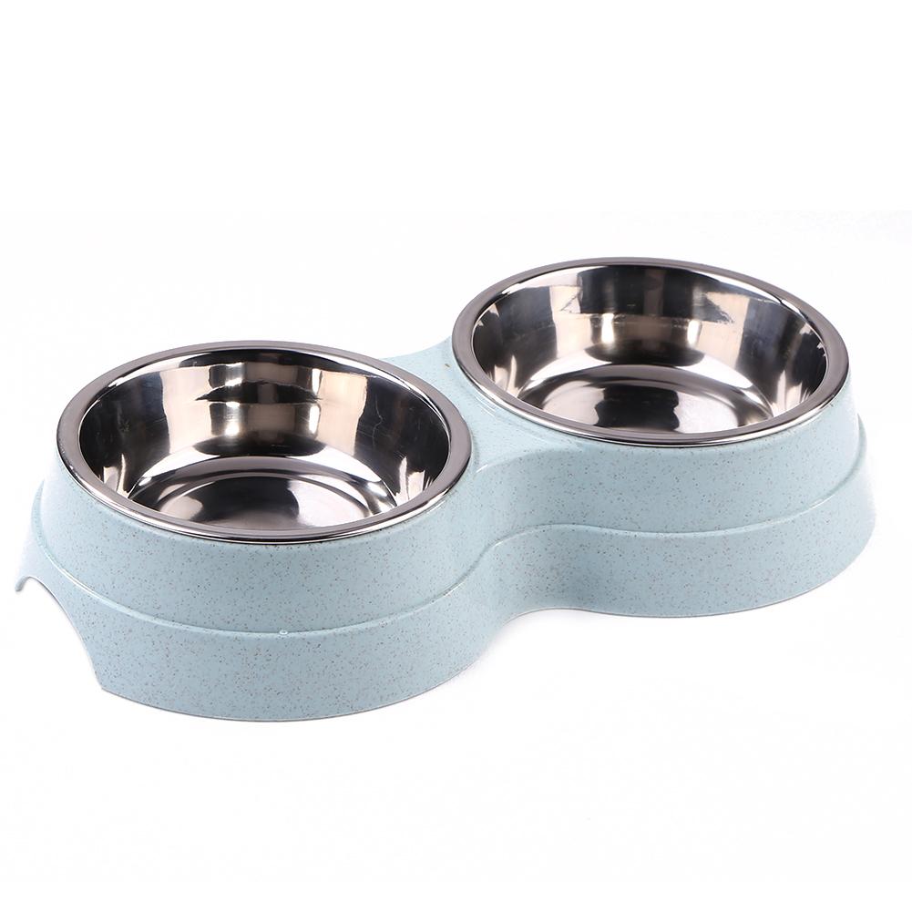 

Dog Double Bowl Puppy Food Water Feeder Stainless Steel Pets Drinking Dish, Blue, 501 Original