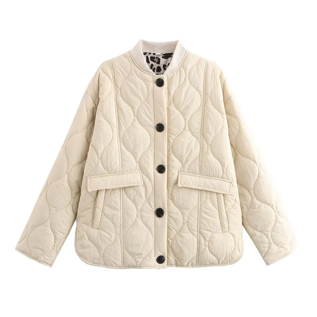 Nigikala Nigikala Autumn And Winter Fashion New Three-Color Leopard Pattern With Threaded Collar Cotton Clothes Women's Clothing B88786