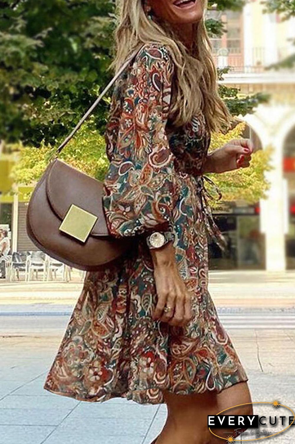 Floral V Neck Mini Dress