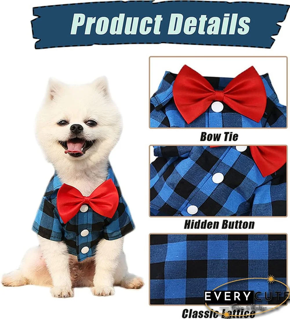 3 Colors Dog Plaid Shirt with Bow Tie Pet Clothes for Puppy Cat Western Collar Shirts Birthday Party Holiday Wedding Costume Outfit