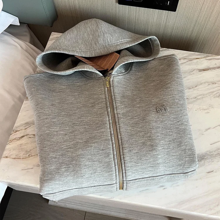 Long-Sleeved Zip Sweater Women's Jacket Autumn And Winter Grey Color  With Pockets Loose Women's Hoodie Casual Tops