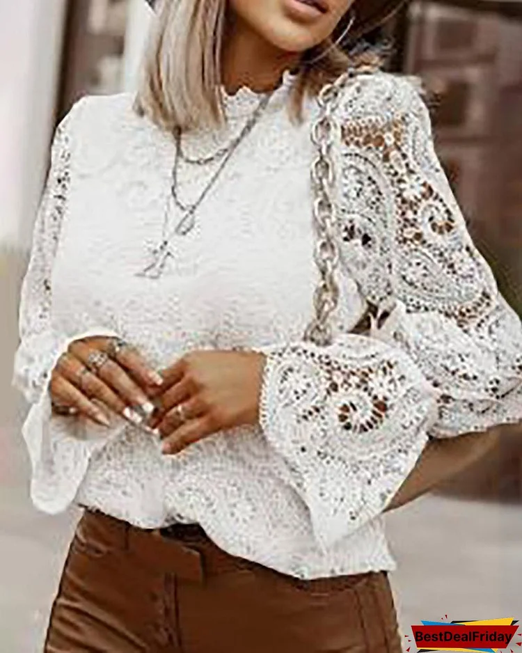 Bell Sleeve Guipure Lace Top P2291348245
