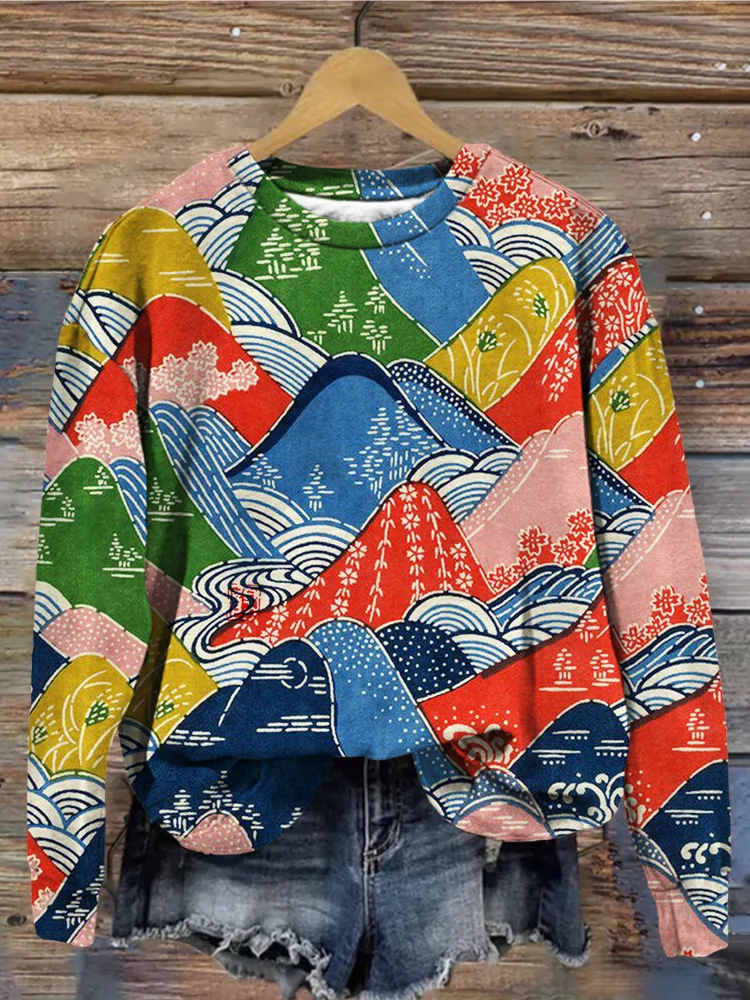 Japanese Washi Paper Art Graphic Vintage Sweatshirt