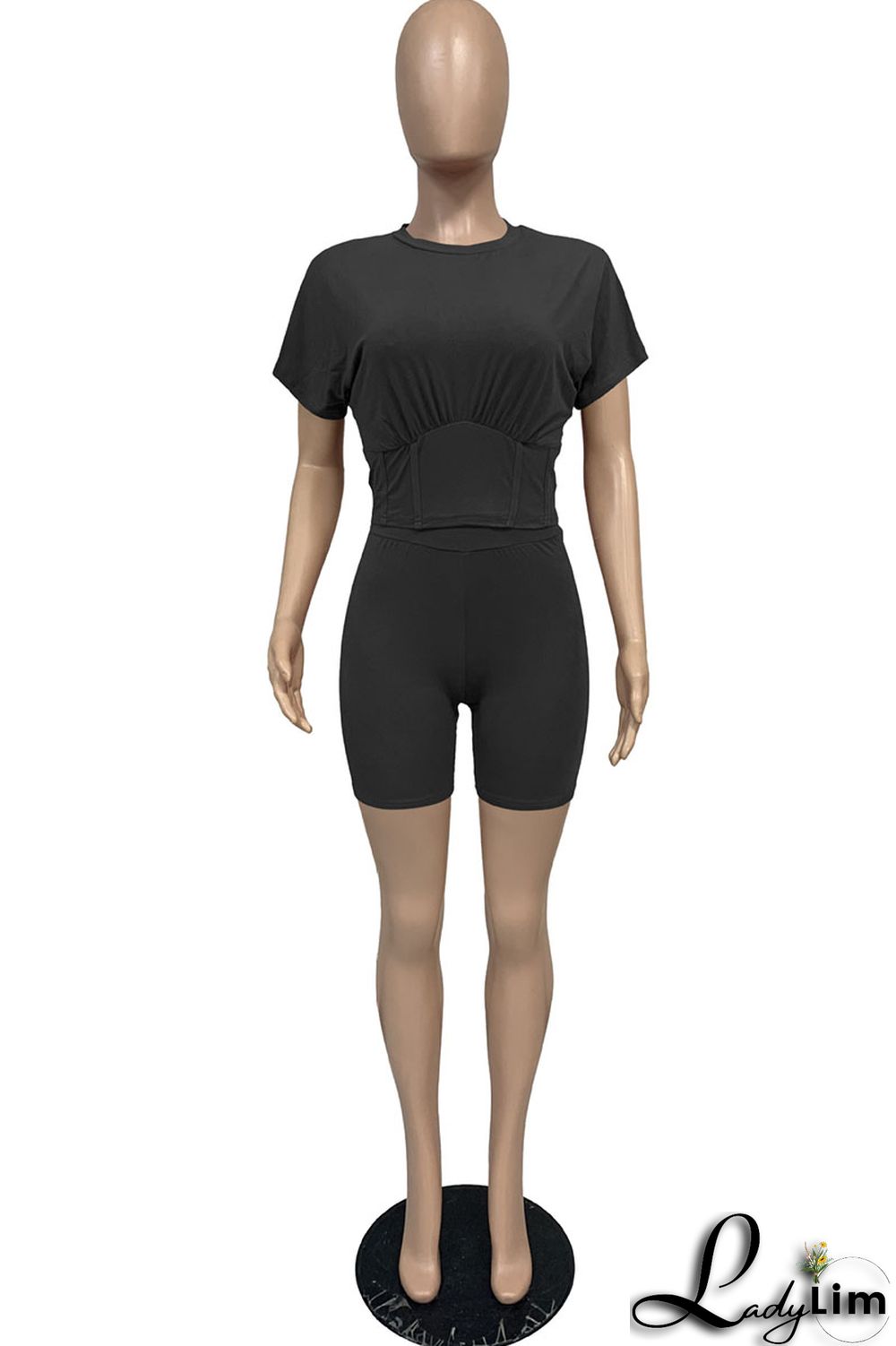 Yellow Casual Solid Split Joint O Neck Short Sleeve Two Pieces