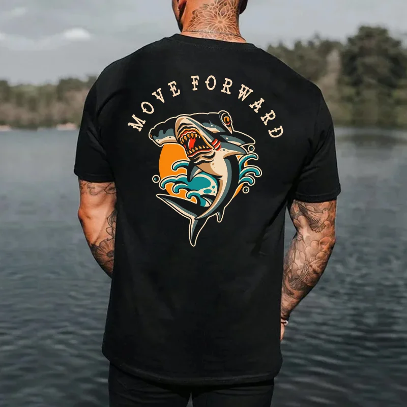 MOVE FORWARD The Fierce Whale Black Print T-shirt