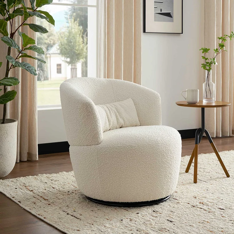 Amber Boucl&eacute; Swivel Chair, Snow