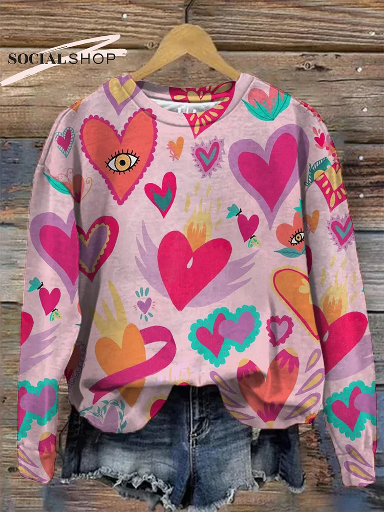Spreading Love and Beauty: Long Sleeve Round Neck Top for a World Full of Compassion socialshop
