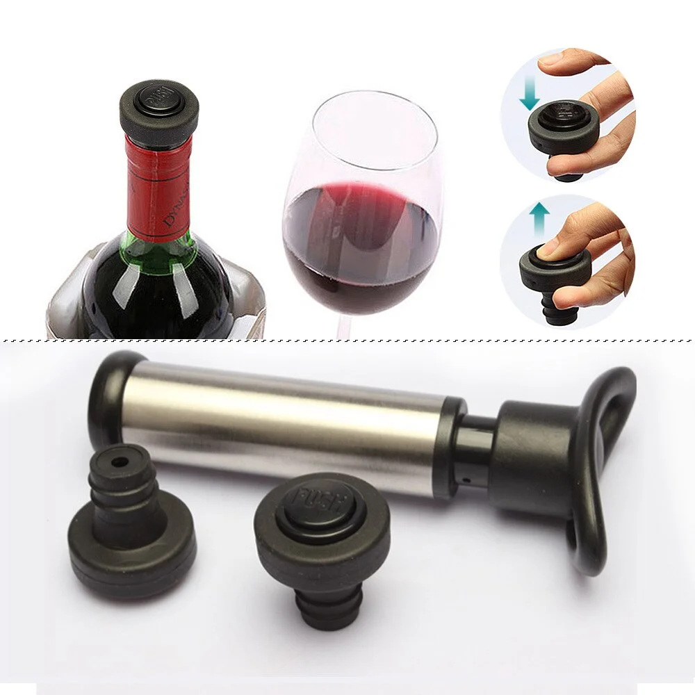 Wine Stopper With Vacuum Pump Air lock Aerator Bottle Stopper Keep Wine Fresh Saver Sealing Stainless Steel Bar Accessories