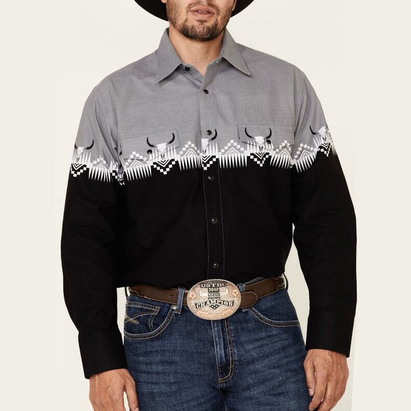 Western Black And Gray Contrast Color Shirt