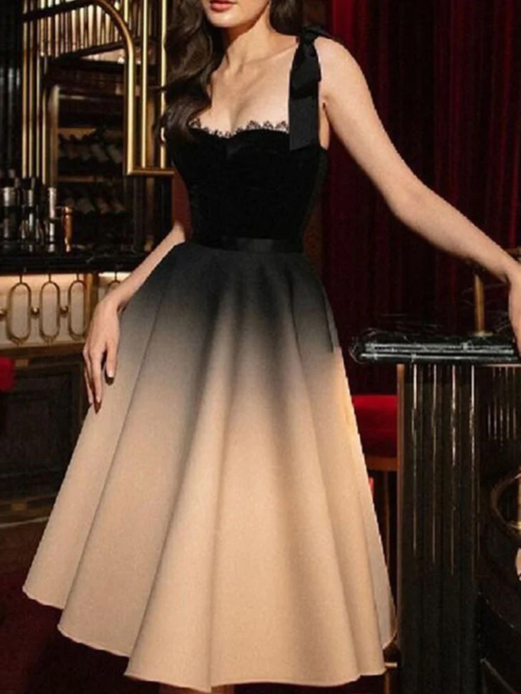Fashion Beautiful Sexy Evening Dresses French Style Party Sling Gradient Vintage Ball Gowns Dress