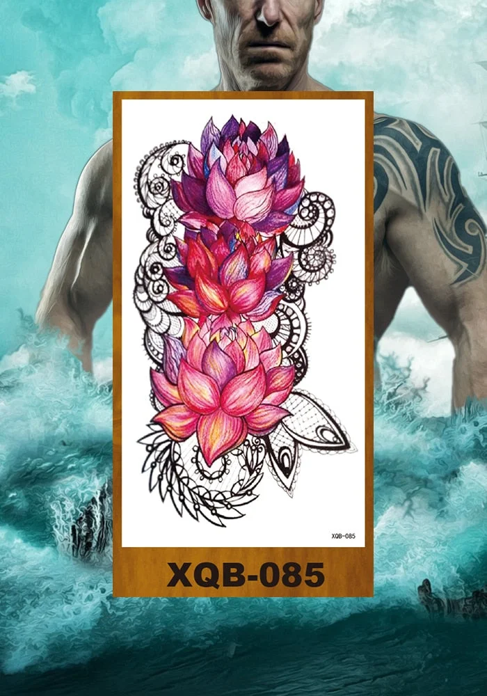 Temporary Tattoos Stickers Women Girl Chest Arm Fake Tatoo Lotus Peony Rose Magnolia Flowers Totem Face Body Makeup Waterproof