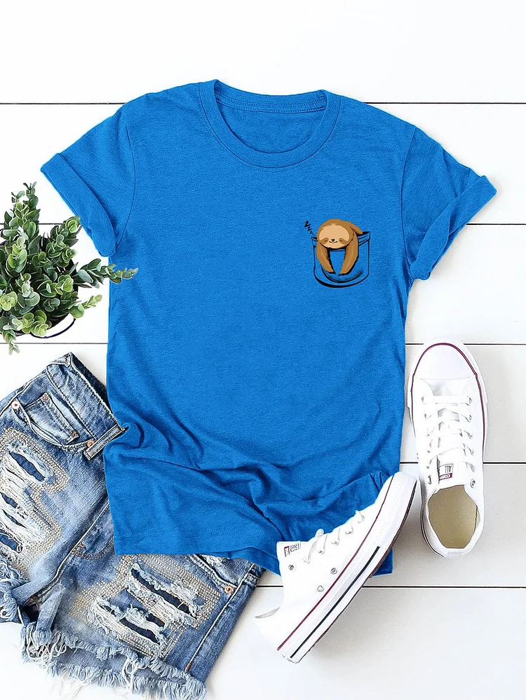 Bestdealfriday Sloth Doze Print Cotton Crew Neck T-Shirt 9539772