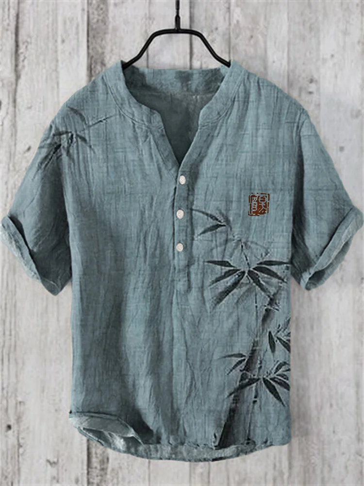 Simple Bamboo Japanese Art Linen Blend Shirt