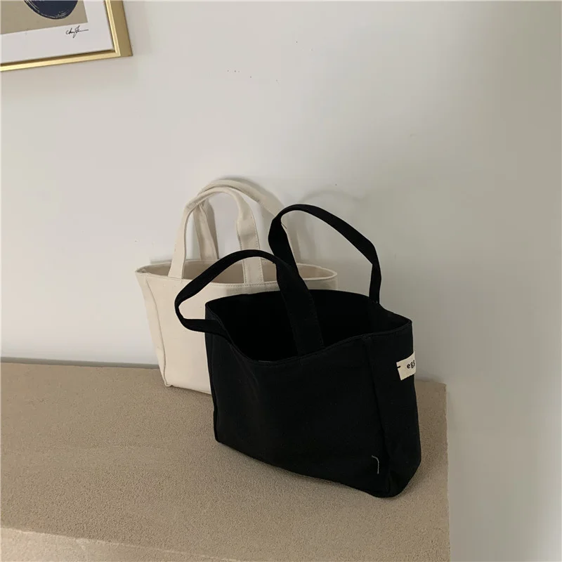 Mongw New Han Dai Same Style Egg Canvas Handbag Size Bento Bag Simple Leisure Portable Tote Bag