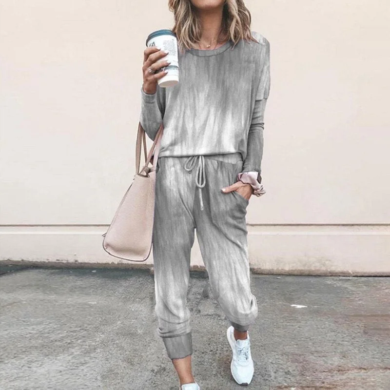 Autumn Winter 2020 New Women's Print Leisure Two Piece Suit Home Loose Sports Fashion Leisure Suit Fashion Top And Pants S-3XL