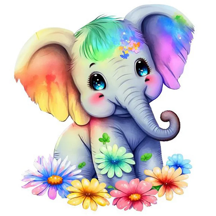 Baby Elephant And Flowers - Printed Cross Stitch 9CT 45*45CM