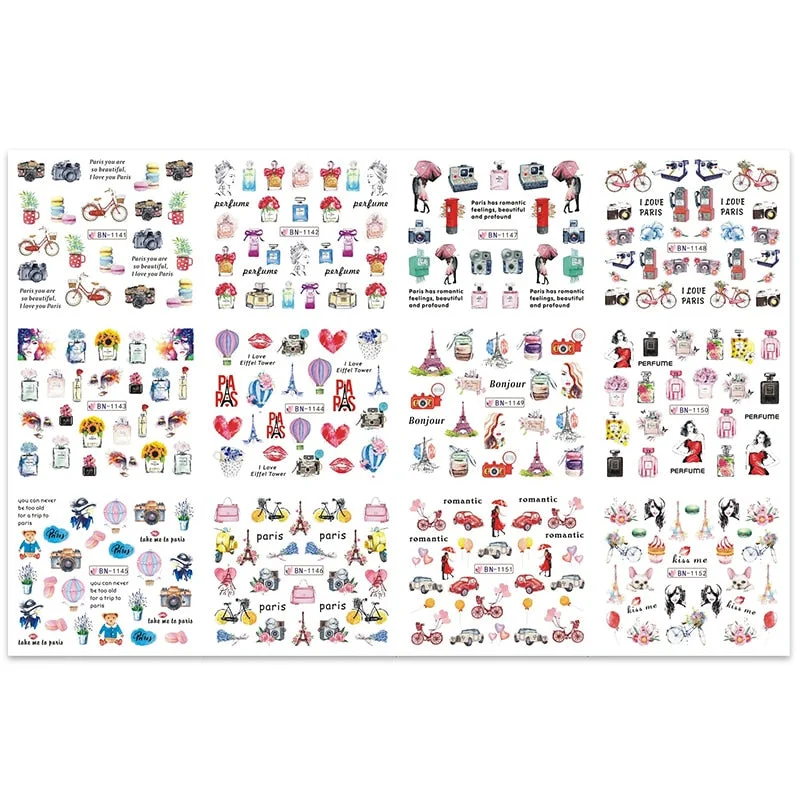 12pcs Avocado Nail Stickers Cute Cartoon Water Transfer Sliders For Nails Anime Dog Cat Decals Tattoo For Manicure BN 1585-1596-Nail Inspo