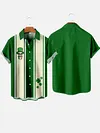 St. Patricks Day Green Stitching Irish Skull And Lucky Clovers Printing Short Sleeve Shirt