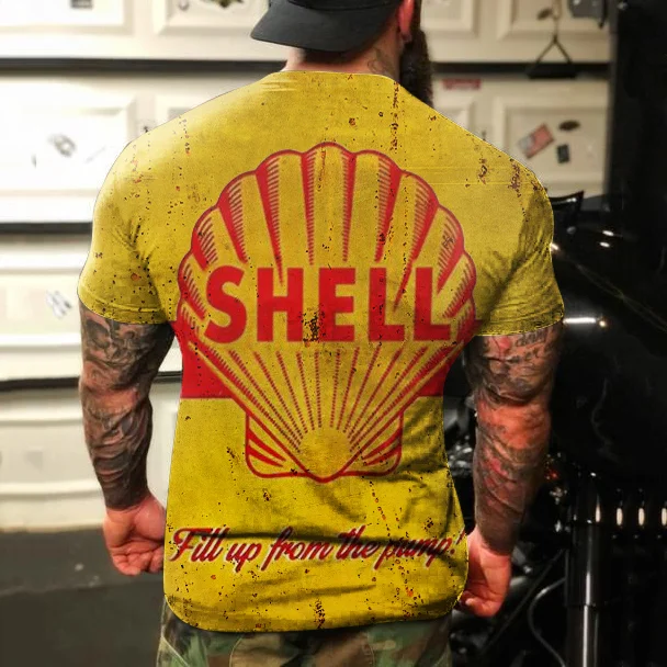 Mens Vintage Shell Oil Print T-Shirt