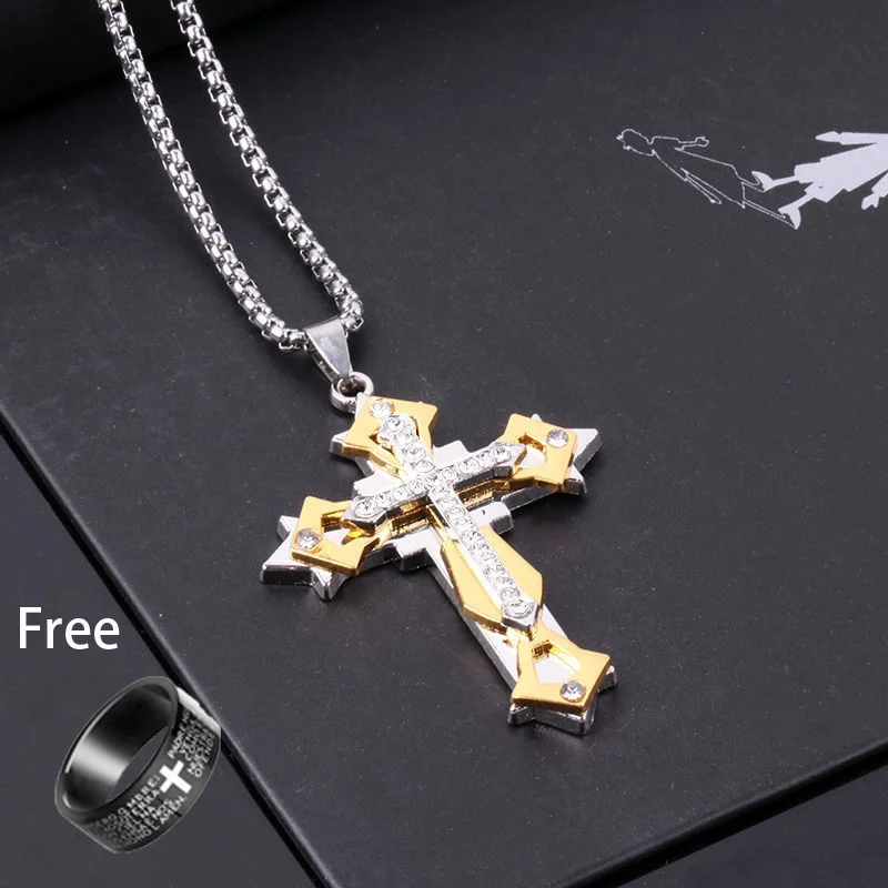 Sparkling Cross Cubic Zirconia Necklace（Buy 1 Get 1 Free Ring）