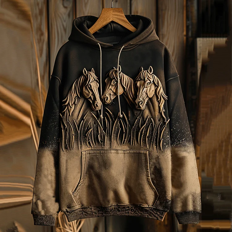 Comstylish Western Horse Print Casual Hoodie