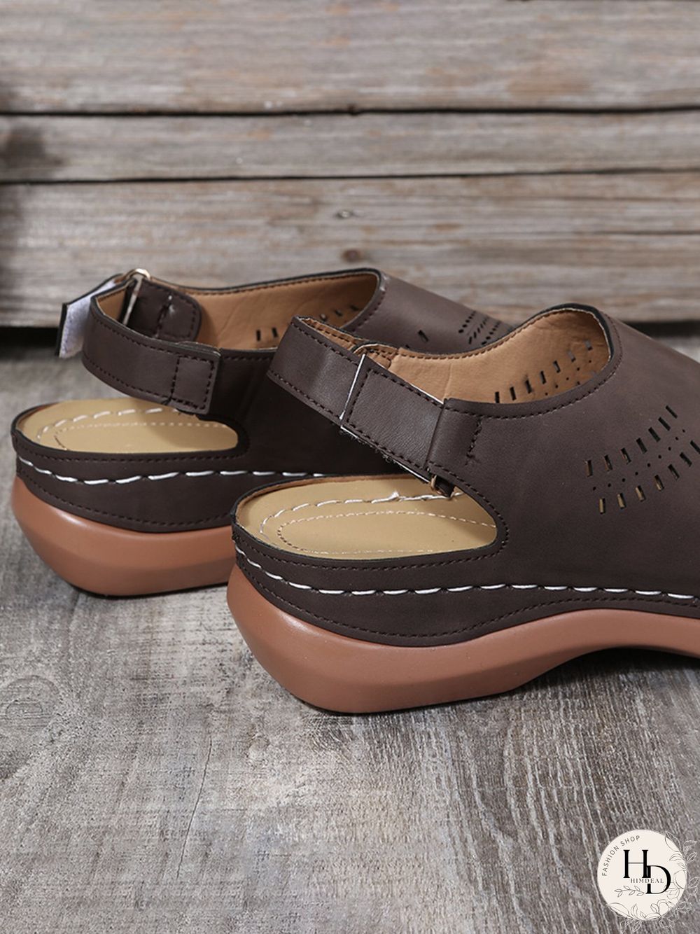 Cutout Velcro Vintage Casual Velcro Wedge Sandals