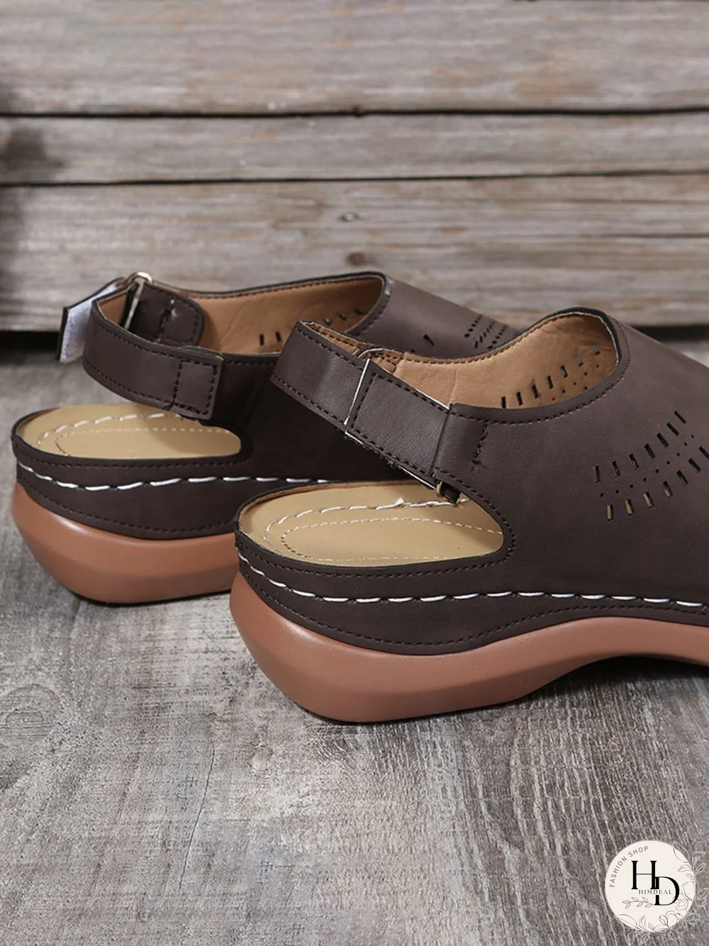 Cutout Velcro Vintage Casual Velcro Wedge Sandals
