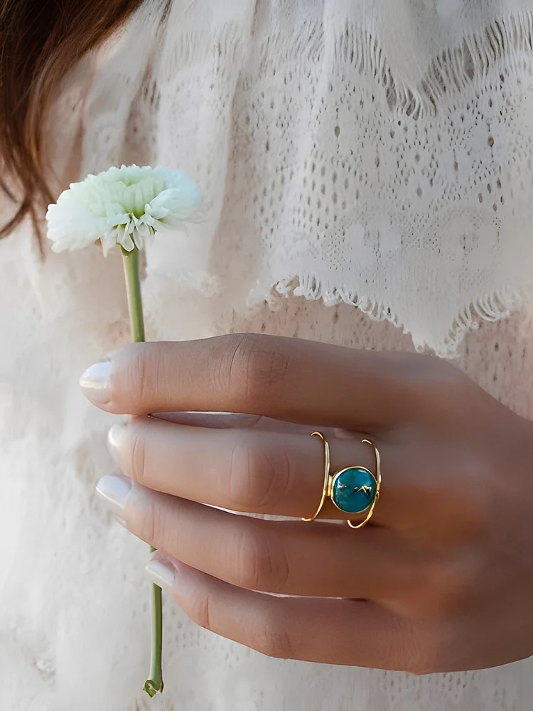 Casual Resort Style Retro Geometric Turquoise Ring Dress Jewelry