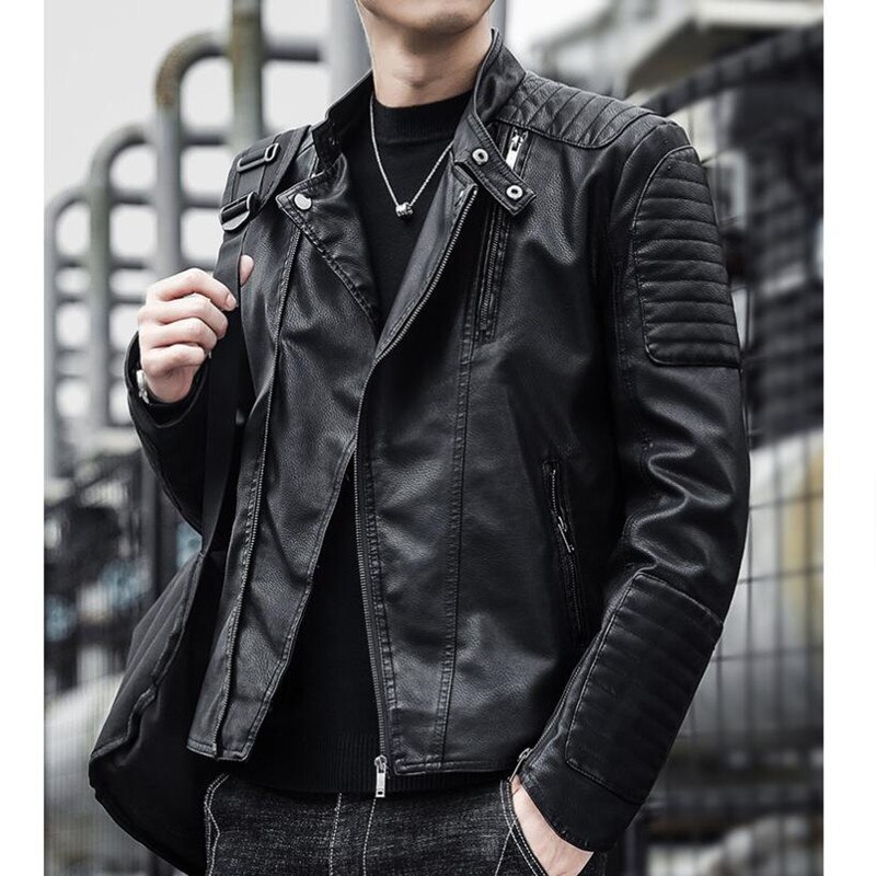 brand Clothing Men Slim Fit Jacket Fashion Solid Color Motorcycle Winter Jackets Chaqueta Hombre Windproof Black Leather Coatt