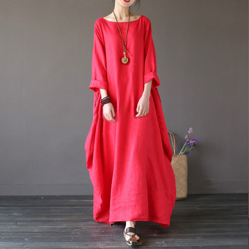 thdmladies New Loose Large Size Cotton And Linen Long Skirt thedmladies
