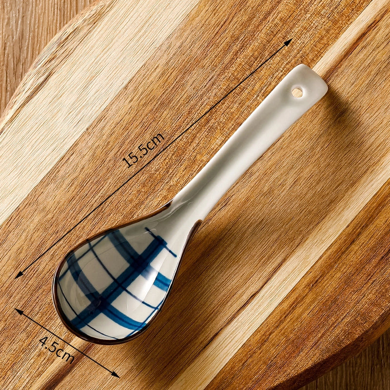 Japanese-style Small Spoon Ceramic Spoon Household Blue And White Porcelain Soup Spoon Creative Cute Pattern Spoon