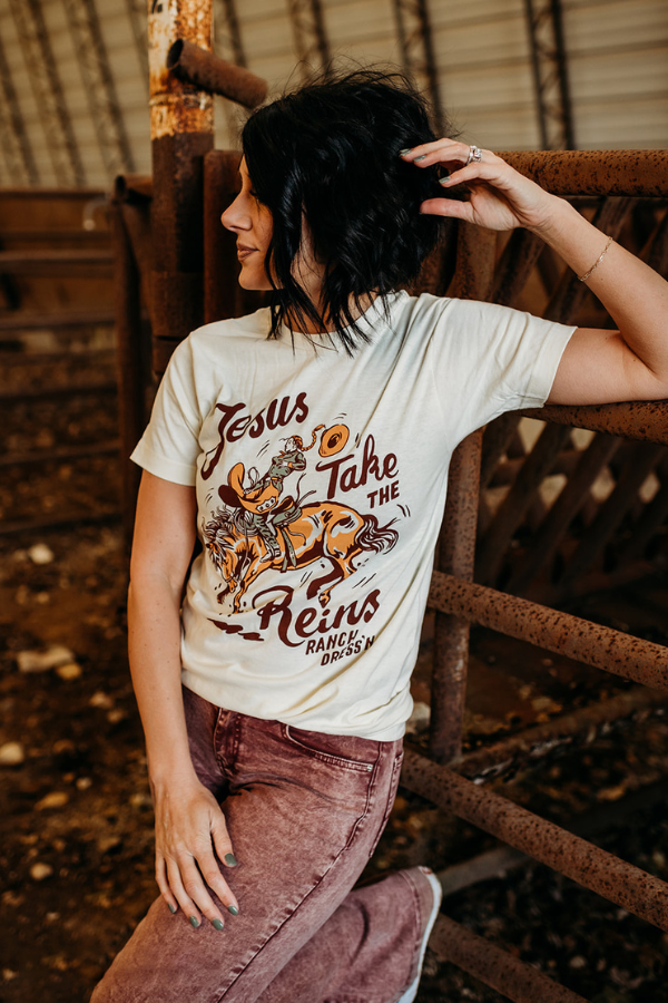 JESUS TAKE THE REINS - NATURAL TEE