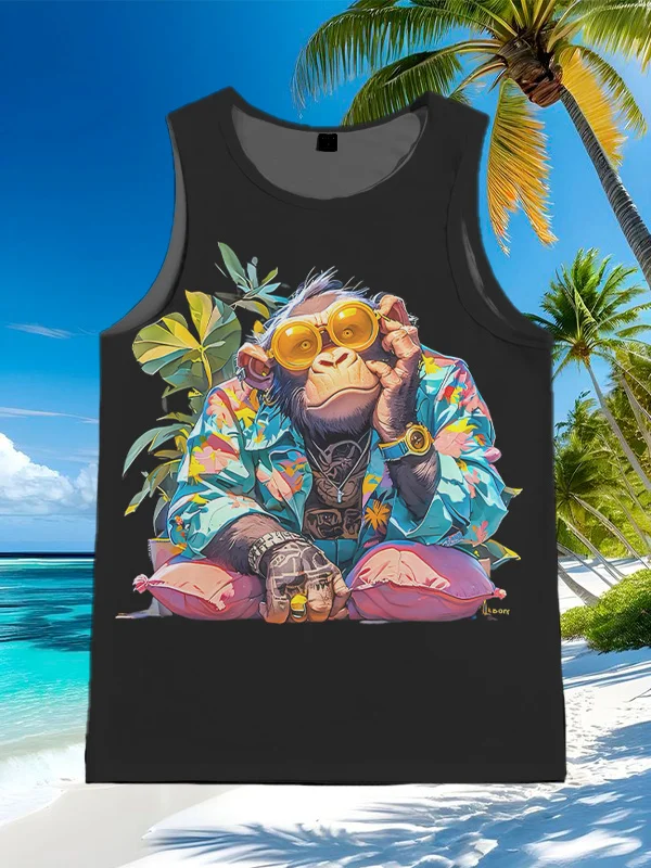 Men's Vacation Style Punk Rock Gorilla Print Tank Top