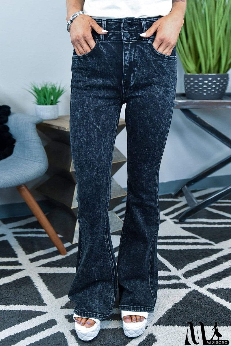 MidiSono - Veera High Rise Acid Wash Flare Denim