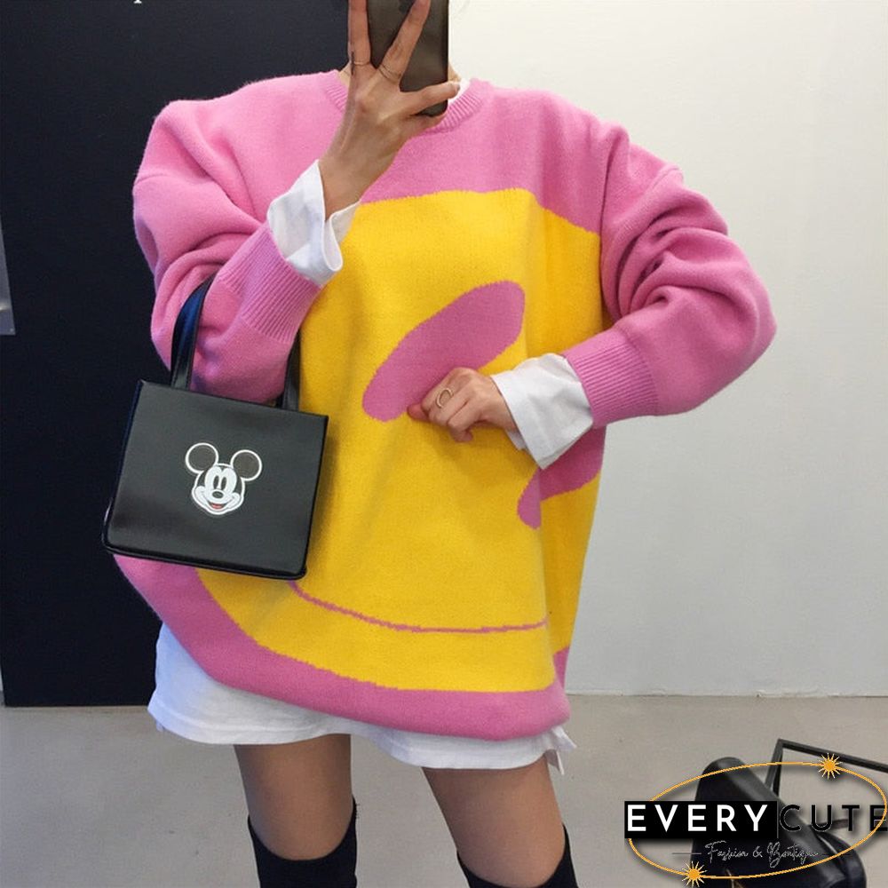 Young Chic Korean Style Patchwork Sweater Winter Thick Loose Oversize Sweater All-Match Sweet Streetwear Knitwear Winter